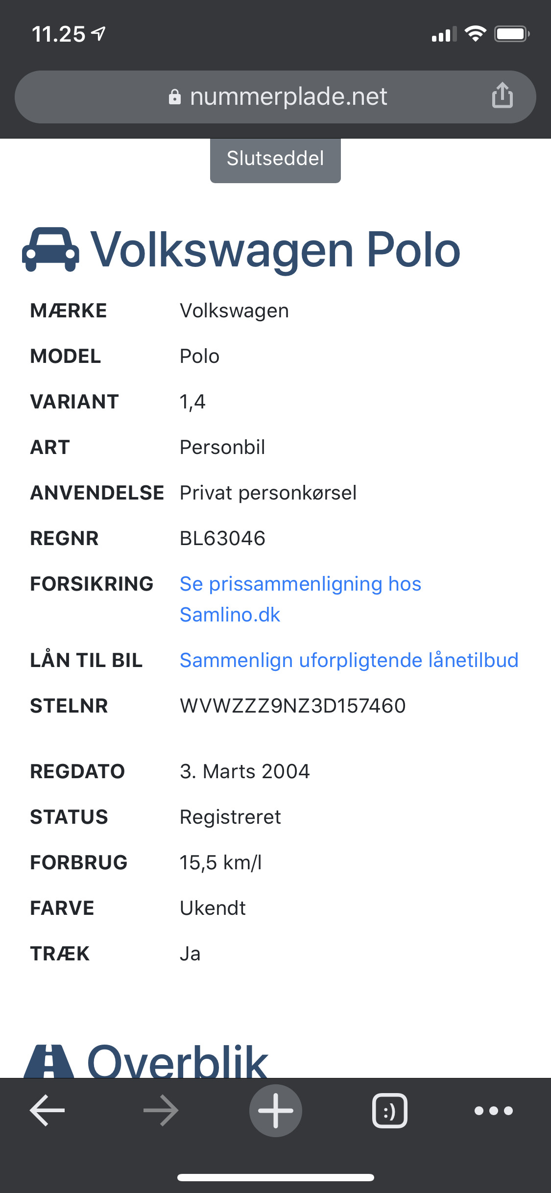 Sort VW Polo fra 2004