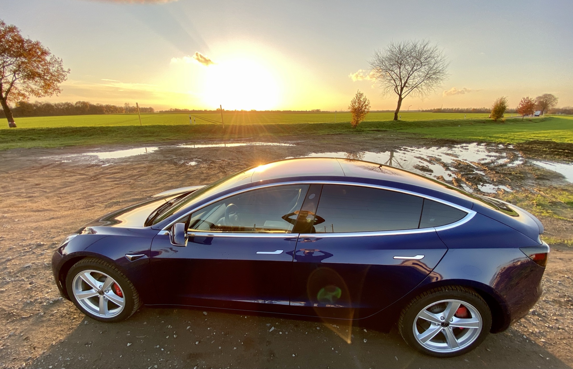Blå Tesla Model 3 fra 2019