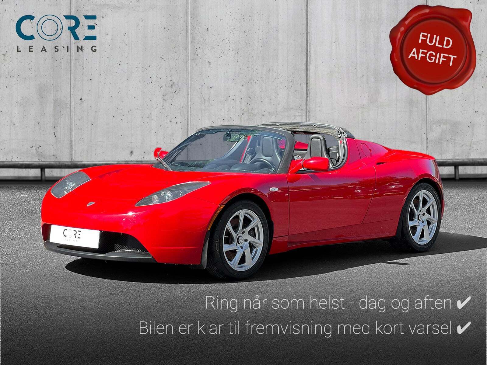 Rød Tesla Roadster fra 2009