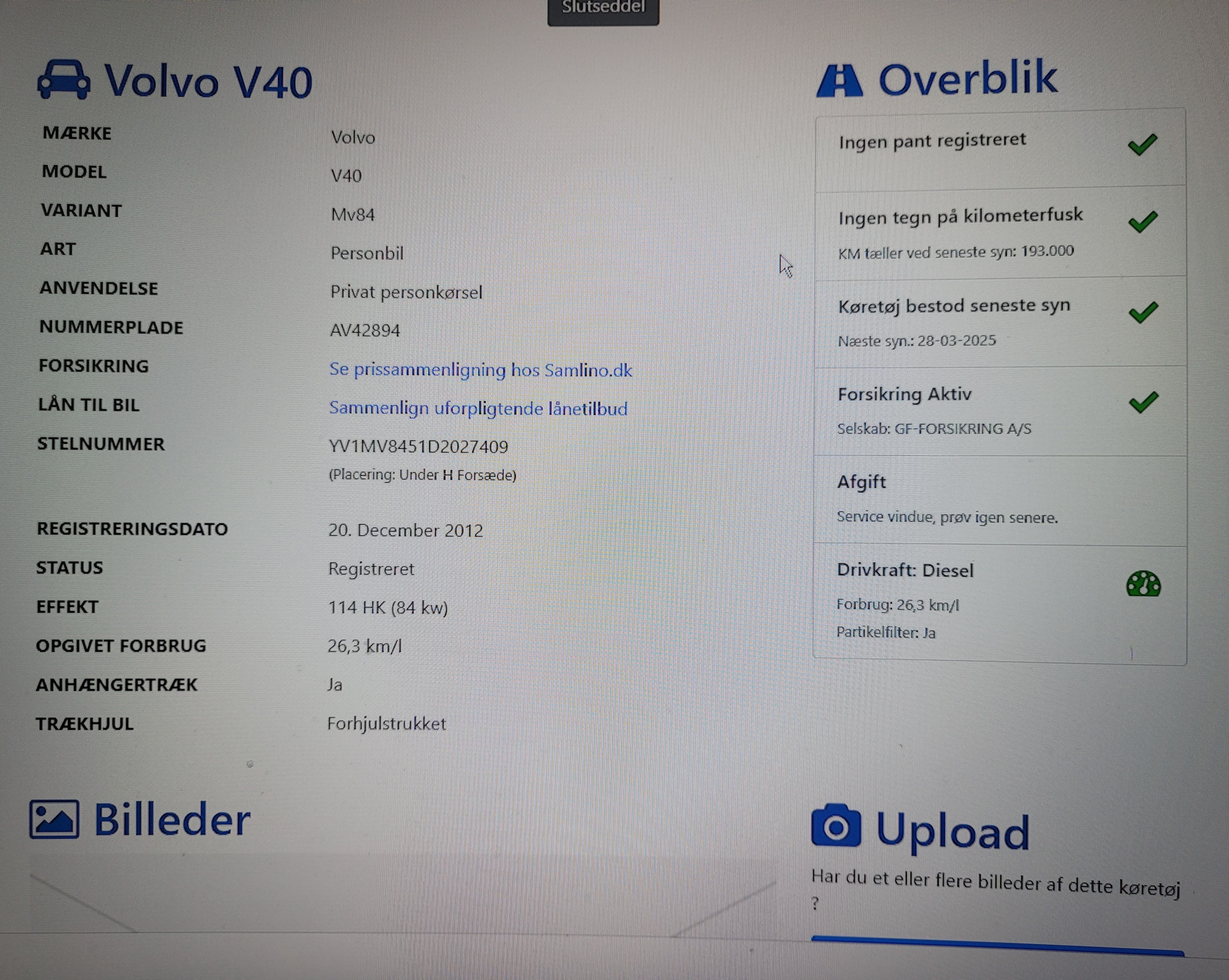 undefined Volvo V40 fra 2012