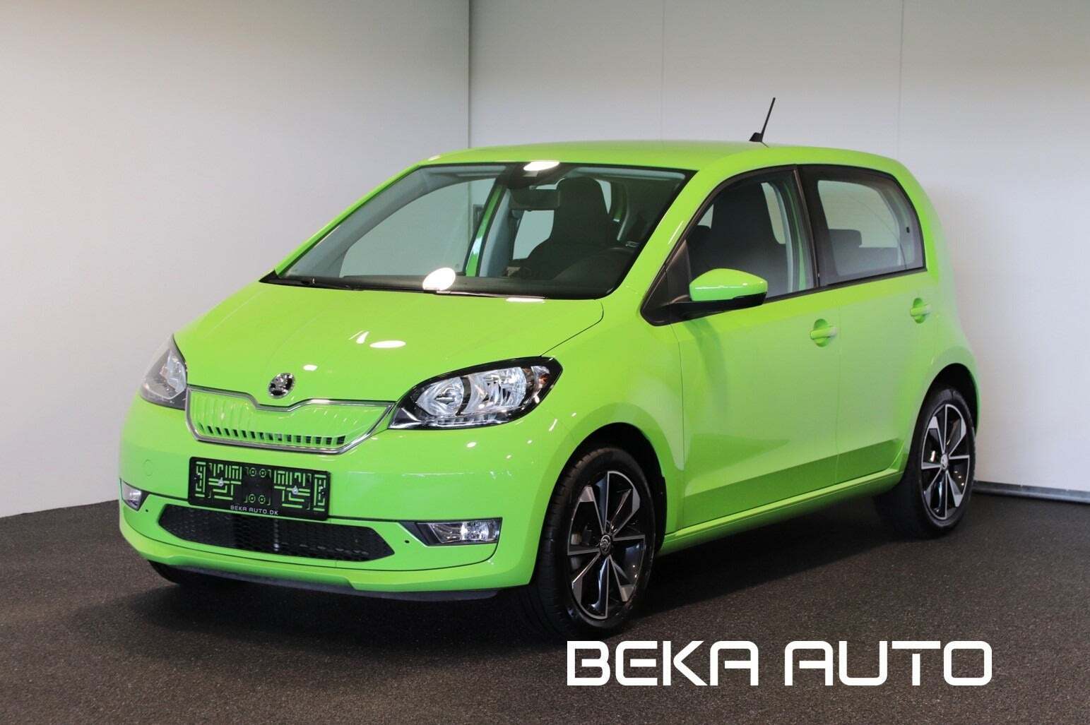 Grøn Skoda Citigo-e fra 2021 set udefra