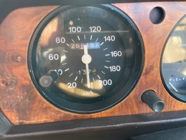 Rød Peugeot 504 fra 1980 set indefra