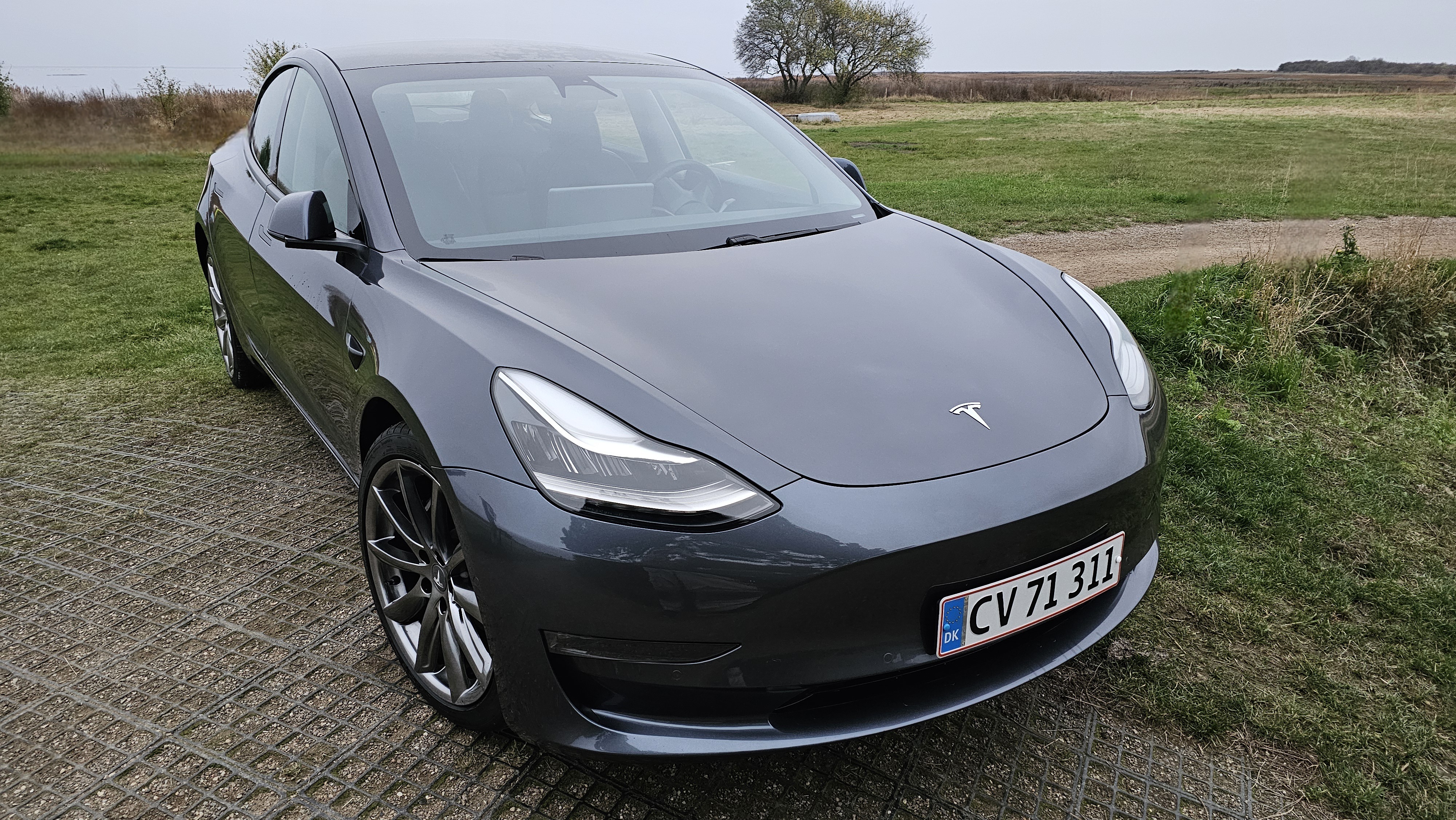 Grå Tesla Model 3 fra 2020