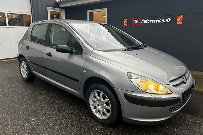 Sølv Peugeot 307 fra 2003 set udefra