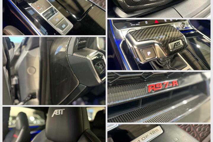 Sølv Audi RS7 fra 2020 set indefra