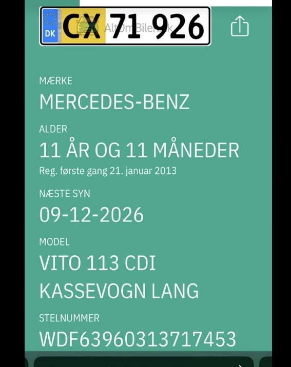 Mercedes Vito 2,1 113 CDI Kassevogn Lang