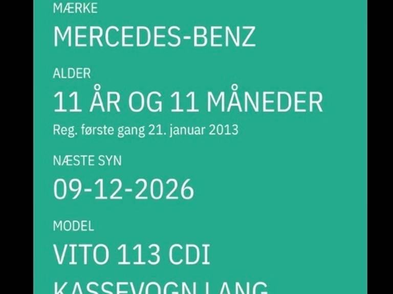 Mercedes Vito 2,1 113 CDI Kassevogn Lang