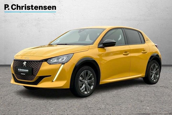 Gul Peugeot e-208 fra 2023