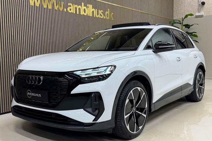 Hvid Audi Q4 e-tron fra 2023 set udefra