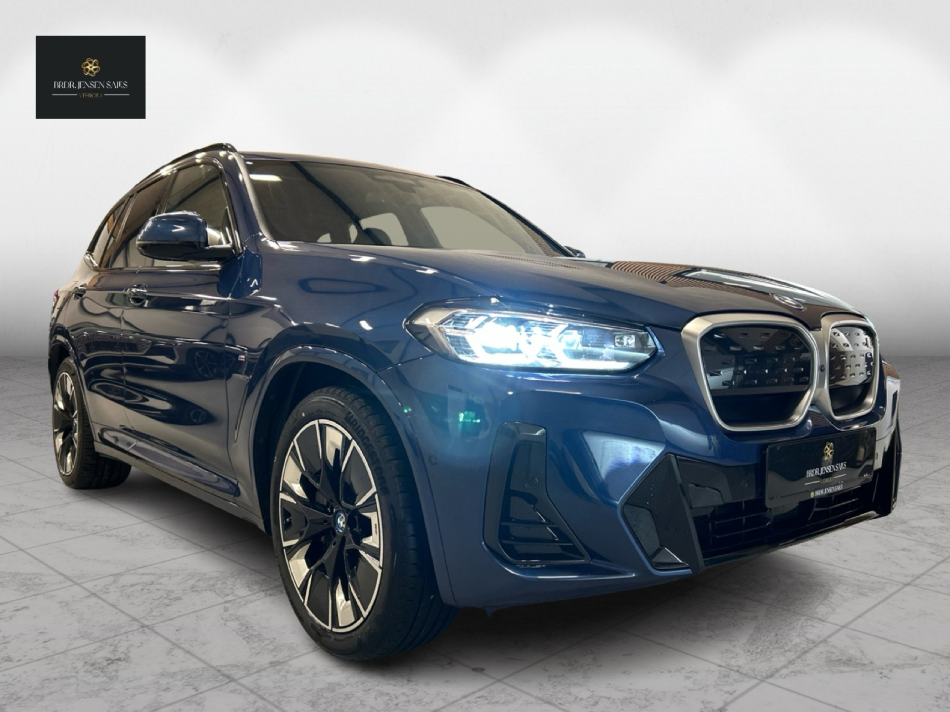 Blå BMW iX3 fra 2022 set udefra