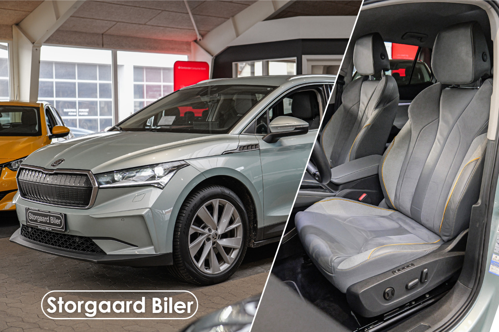 Grøn Skoda Enyaq fra 2021 set udefra