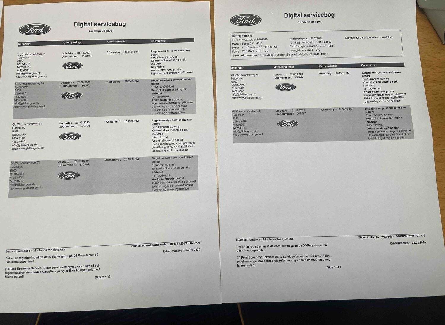 Rød Ford Focus fra 2011