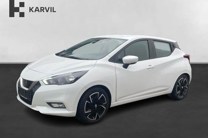 Hvid Nissan Micra fra 2021 set udefra