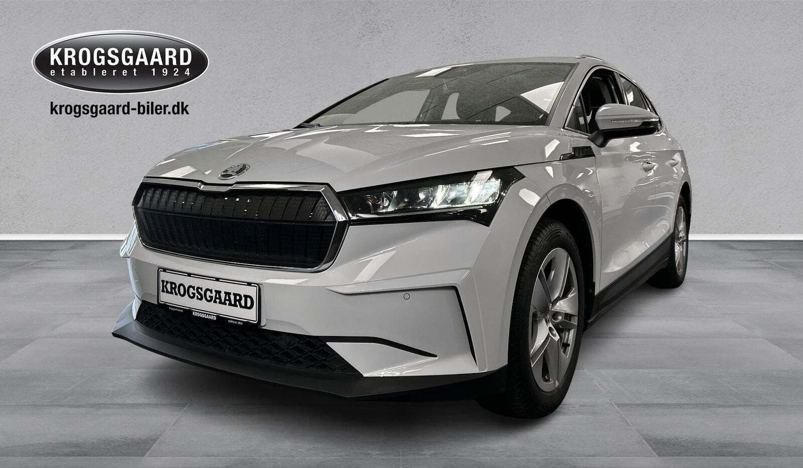 Hvid Skoda Enyaq fra 2021 set udefra