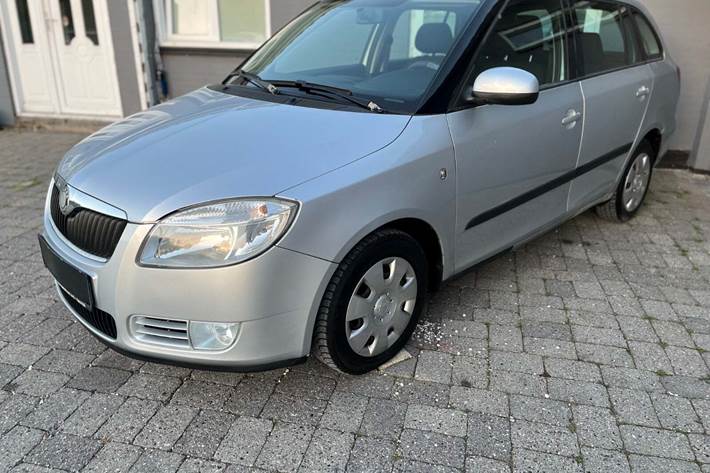 Sølv Skoda Fabia fra 2010 set udefra