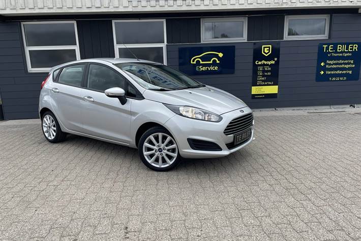 Sølv Ford Fiesta fra 2015 set udefra