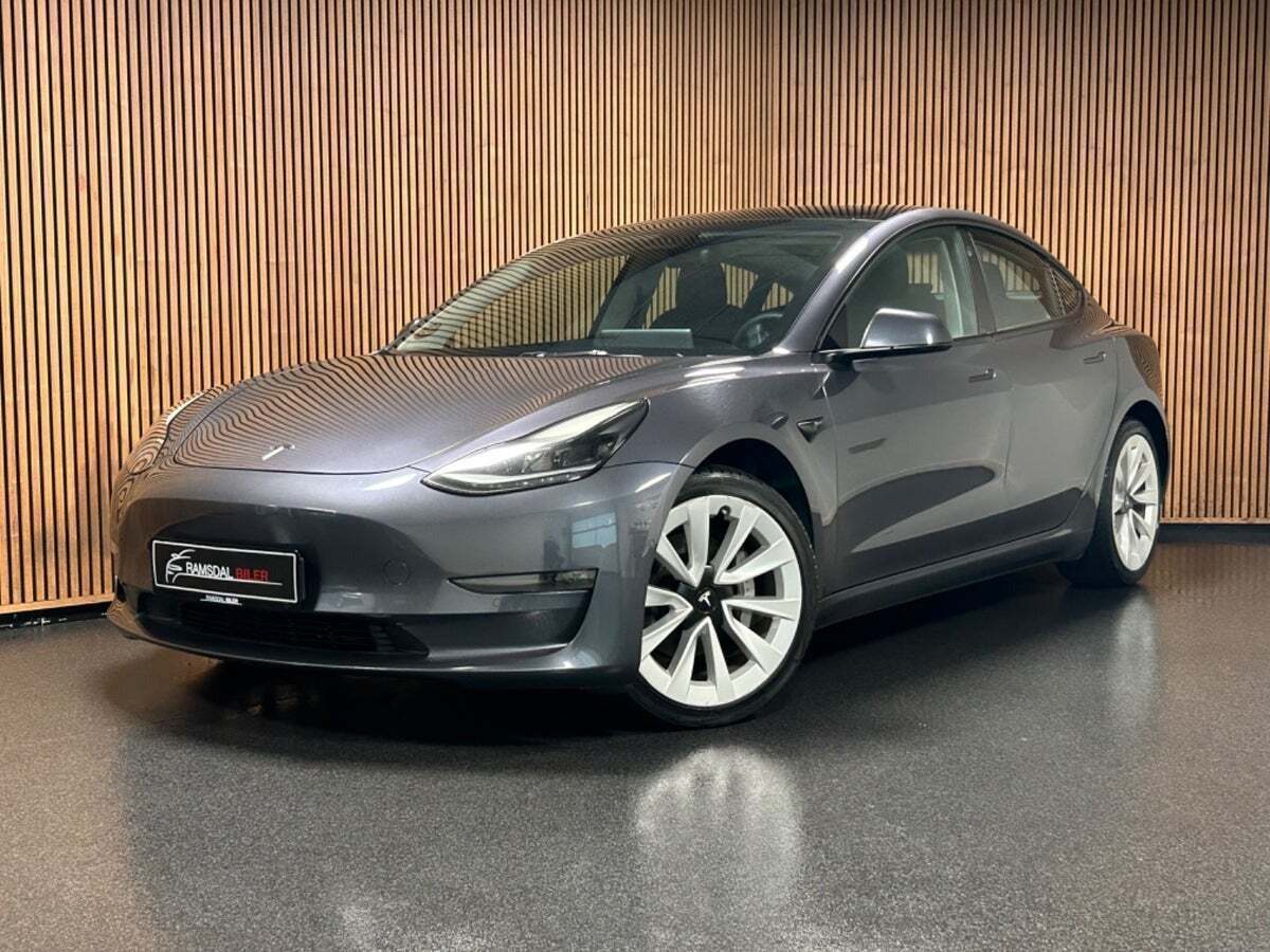 Sort Tesla Model 3 fra 2021 set udefra