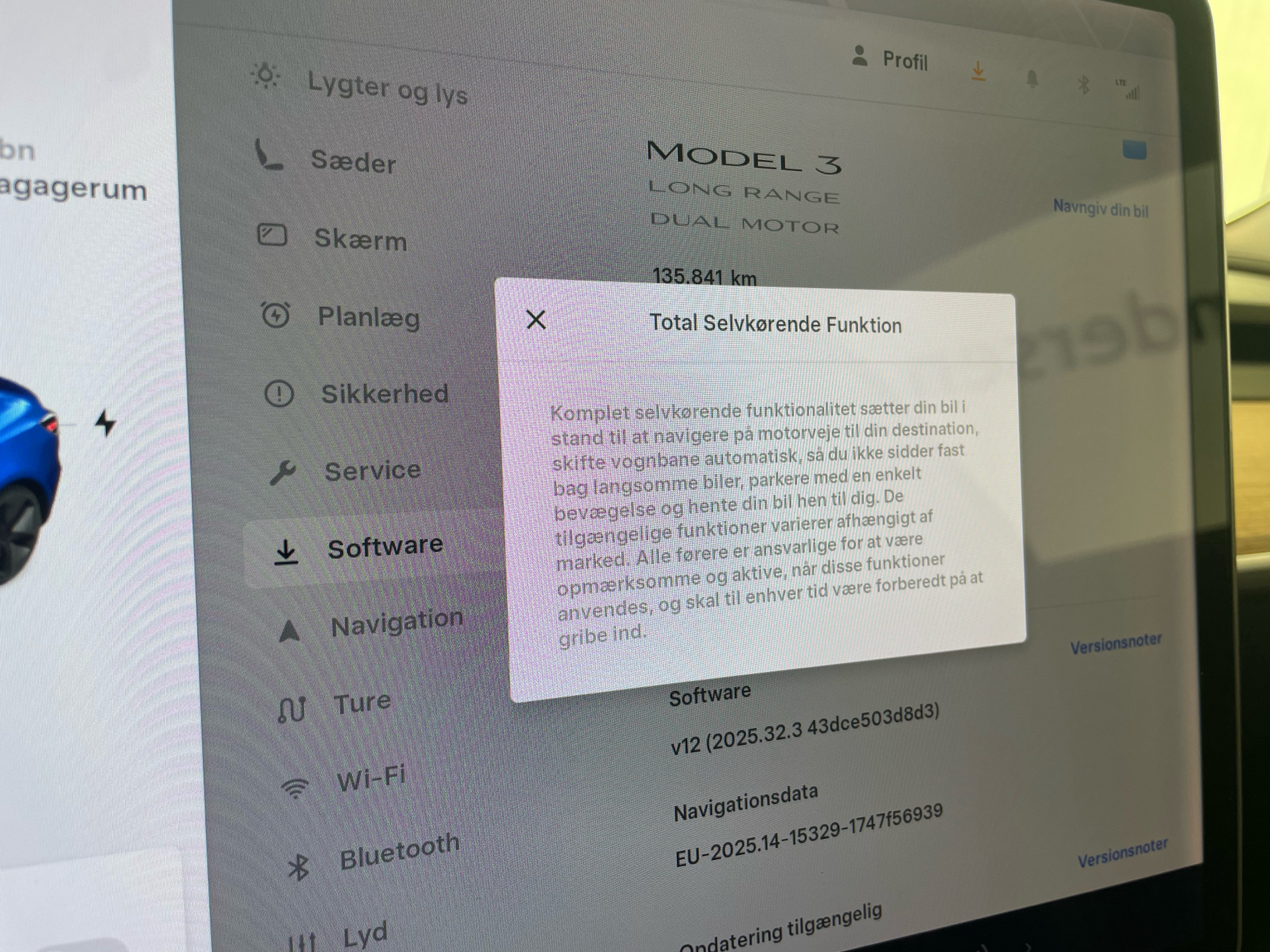 Blå Tesla Model 3 fra 2020