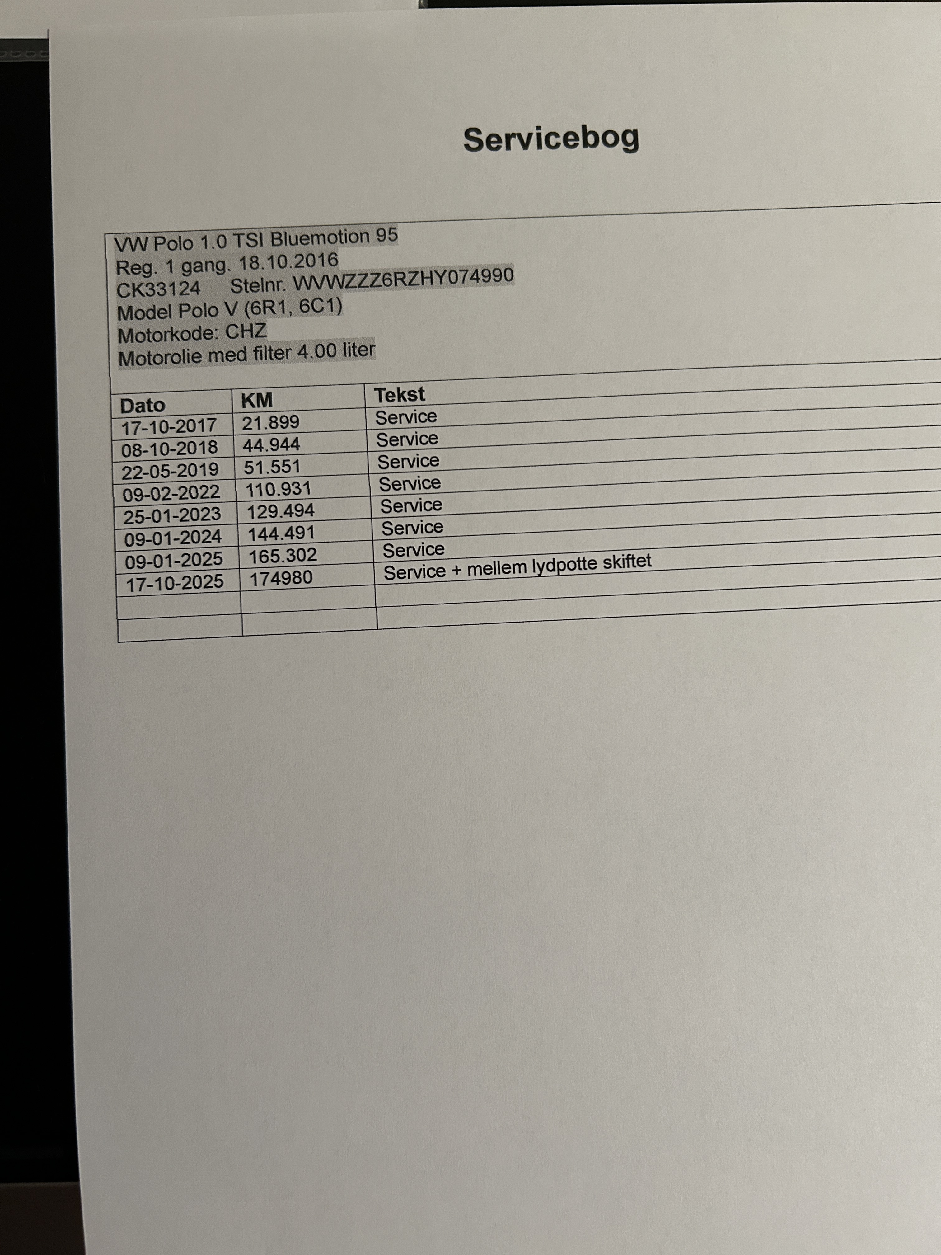 Sort VW Polo fra 2016