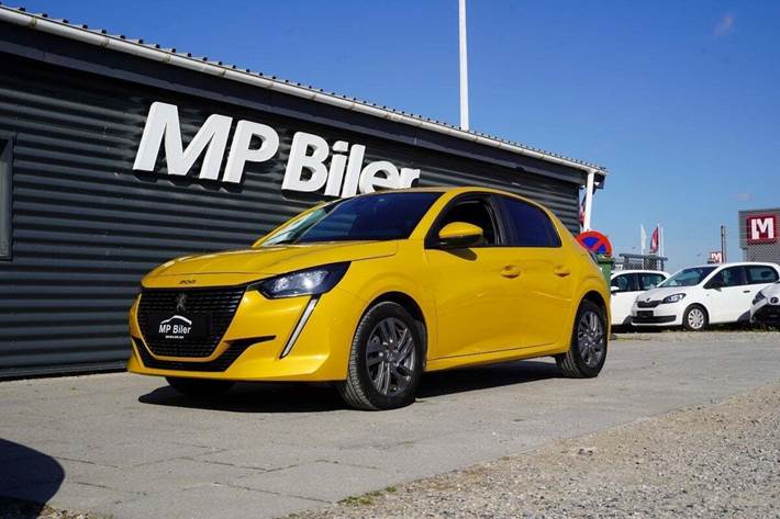 Gul Peugeot 208 fra 2021 set udefra