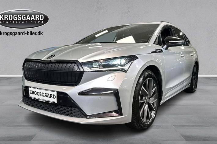 Sølv Skoda Enyaq fra 2022 set udefra