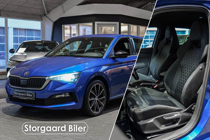 Blå Skoda Scala fra 2019 set udefra