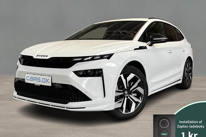 Hvid Skoda Enyaq fra 2025 set udefra