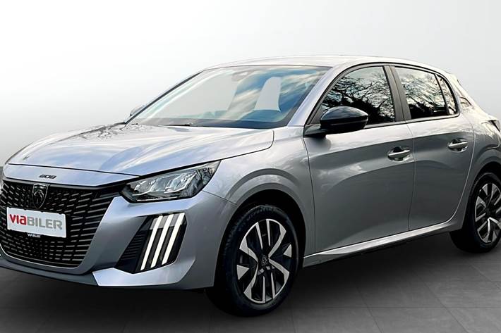 Grå Peugeot e-208 fra 2025 set udefra