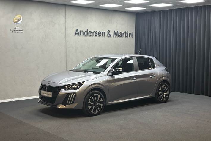 Grå Peugeot e-208 fra 2025 set udefra
