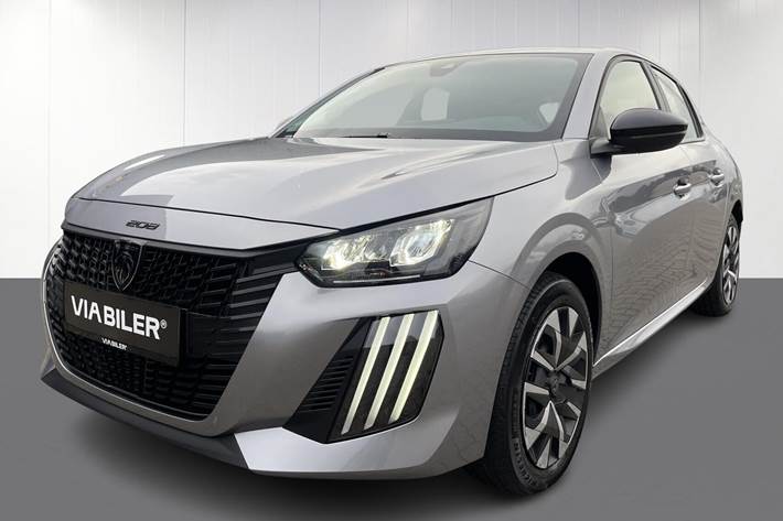 Grå Peugeot e-208 fra 2025 set udefra