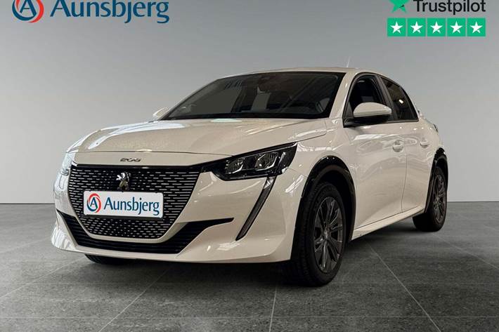 Hvid Peugeot e-208 fra 2021 set udefra