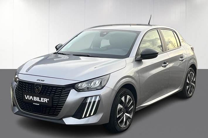 Grå Peugeot e-208 fra 2025 set udefra