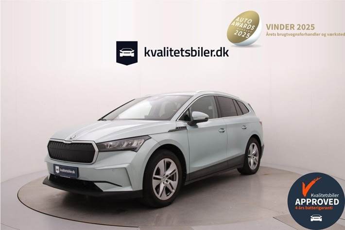 Sølv Skoda Enyaq iV fra 2021 set udefra