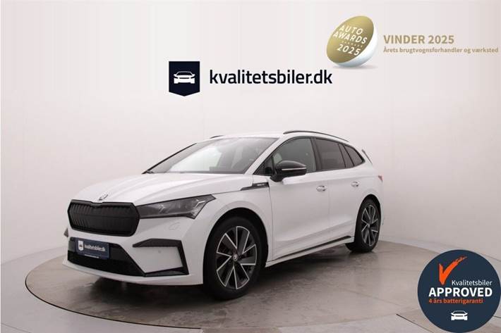 Hvid Skoda Enyaq fra 2021 set udefra