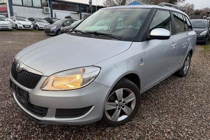 Sølv Skoda Fabia fra 2014 set udefra
