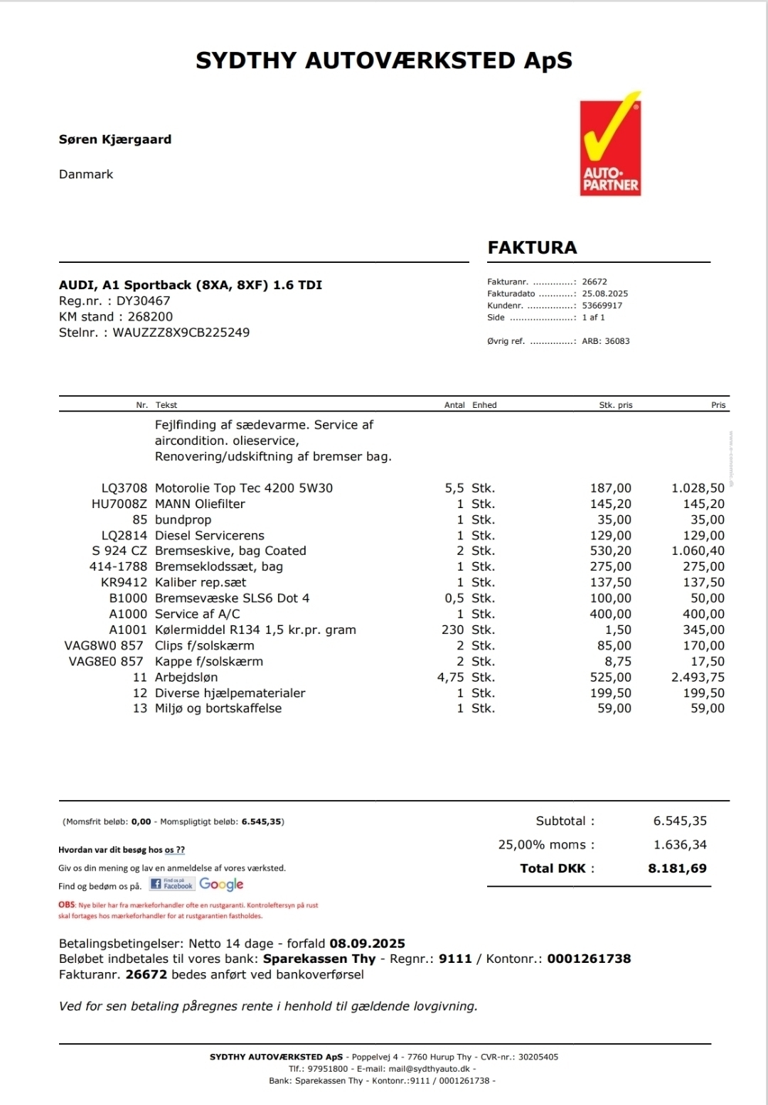 Hvid Audi A1 Sportback fra 2012