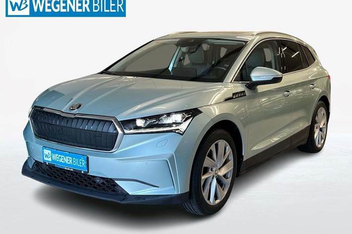 Sølv Skoda Enyaq fra 2021 set udefra