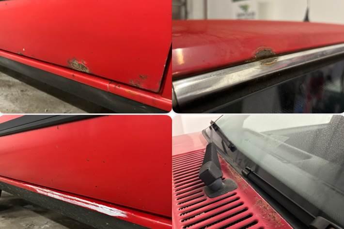 Rød Volvo 740 fra 1990 set udefra