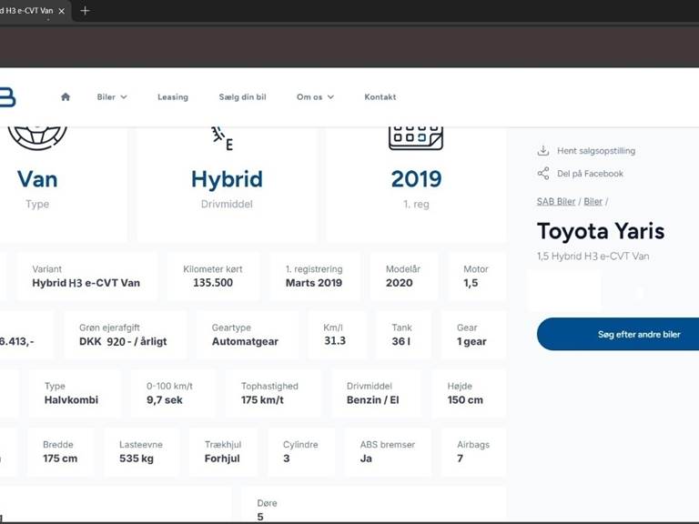 Toyota Yaris 1,5 h3 Hybrid e-CVT van