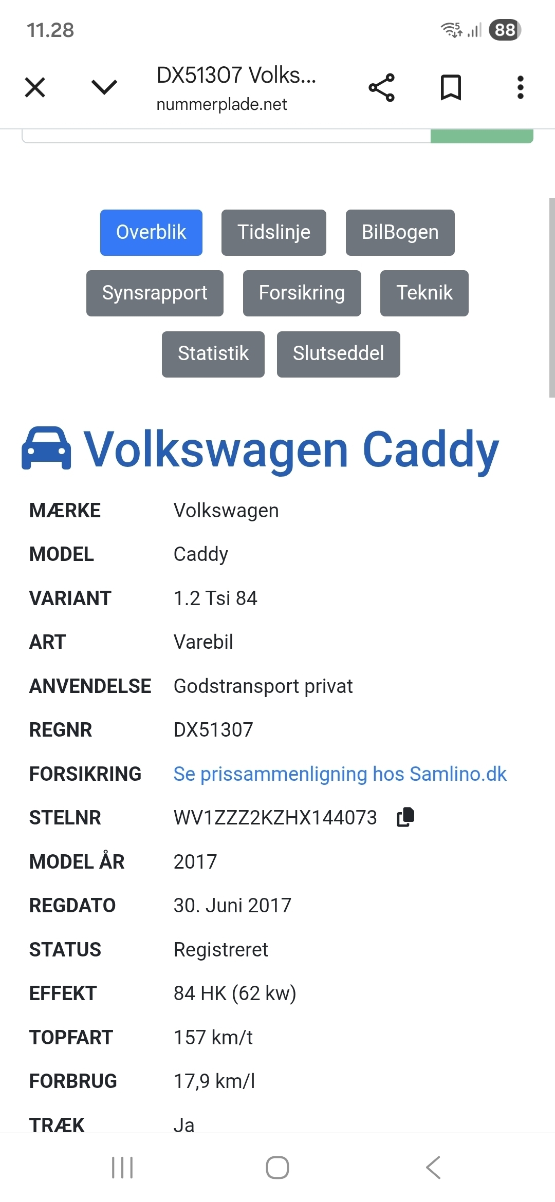 Hvid VW Caddy fra 2017