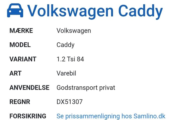 Hvid VW Caddy fra 2017