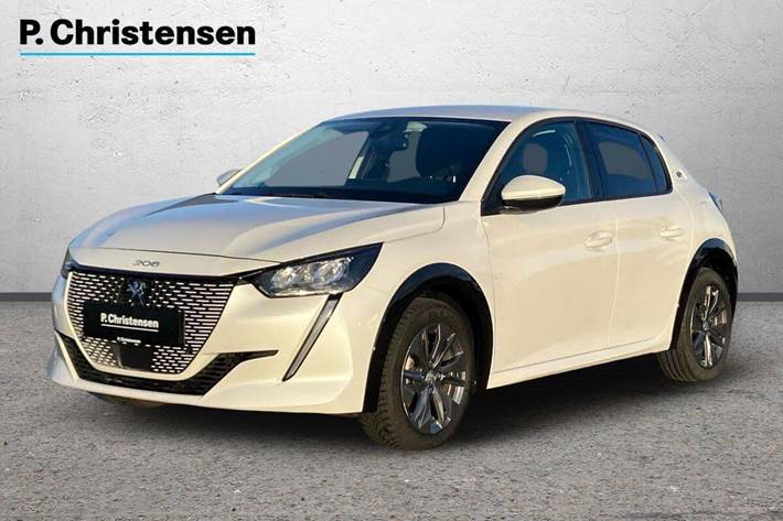 Hvid Peugeot e-208 fra 2021 set udefra