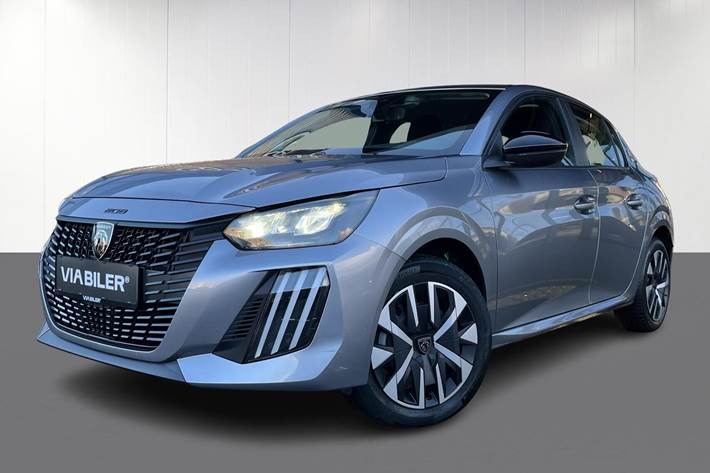 Grå Peugeot e-208 fra 2025 set udefra