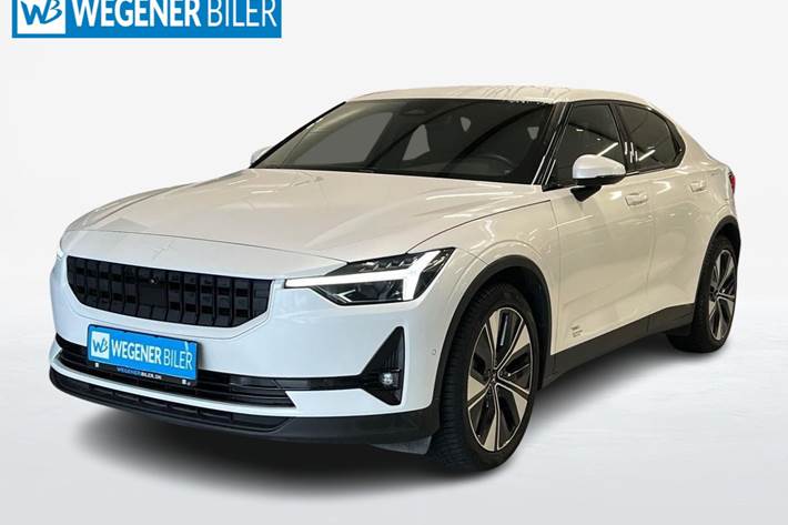 Hvid Polestar 2 fra 2023 set udefra