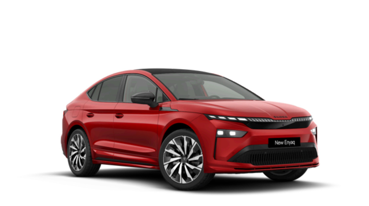 Rød Skoda Enyaq fra 2026 set udefra
