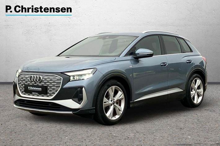 Blå Audi Q4 e-tron fra 2022 set udefra