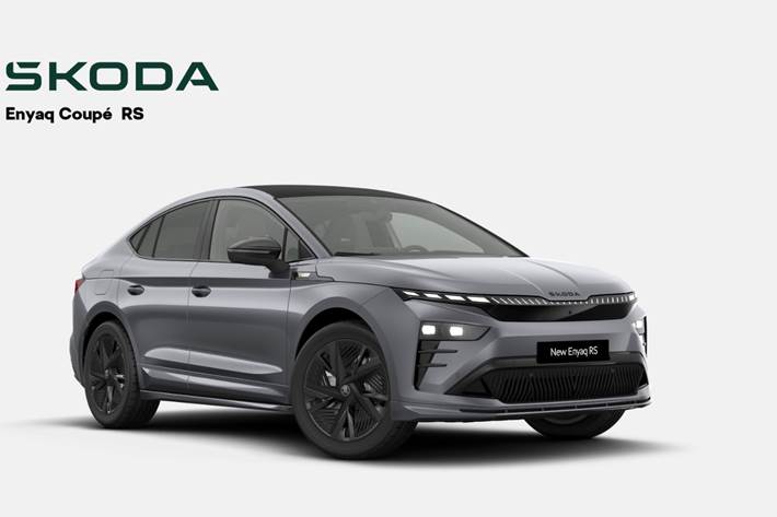 Grå Skoda Enyaq fra 2026 set udefra