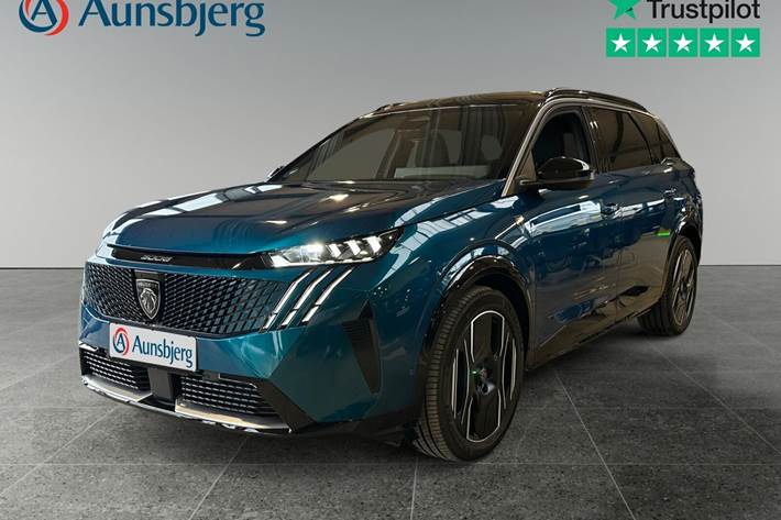 Blå Peugeot e-5008 fra 2024 set udefra