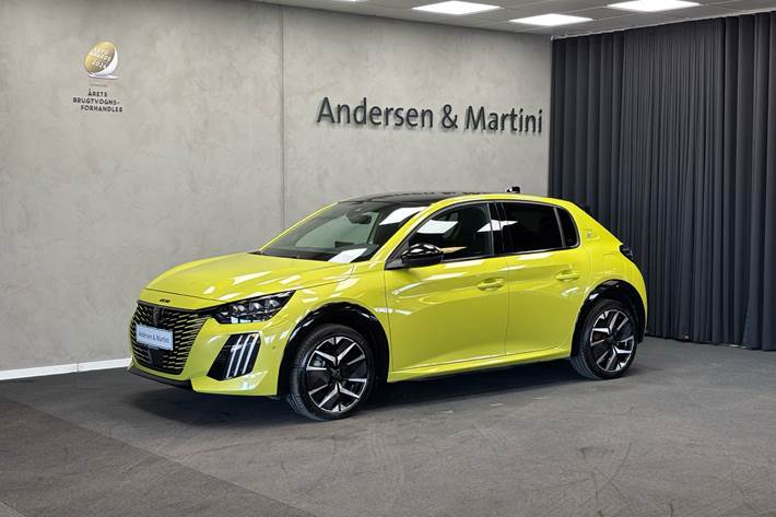 Gul Peugeot e-208 fra 2024