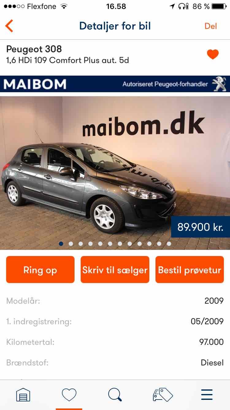 Grå Peugeot 308 fra 2009